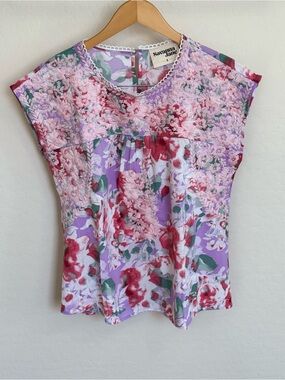 Savanna Jane Lavender Boho Floral Lace Embroidered Dolman Top Blouse Small EUC